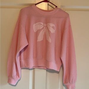 Thread and Supply pink textured bow sweater